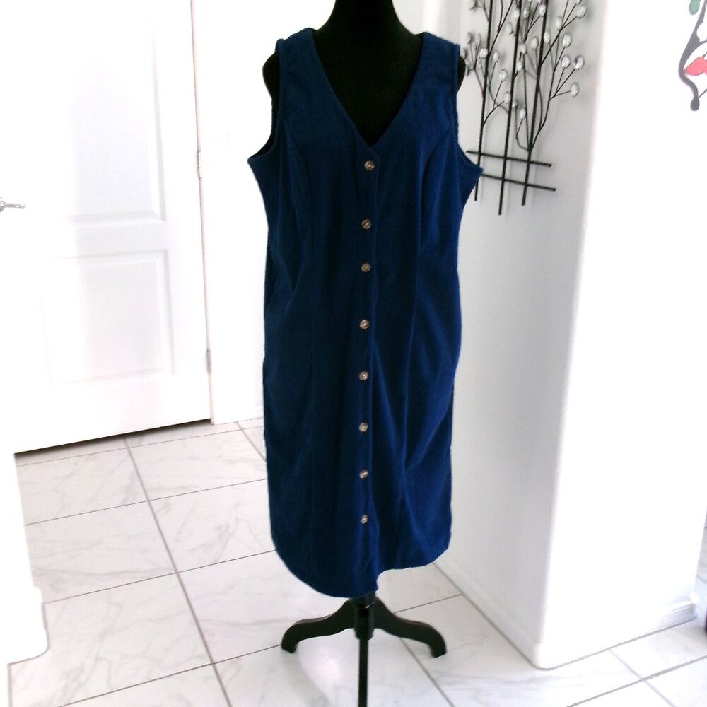 Old School Corduroy Over Sized Jumper Dress Peacock Blue Pockets M / L Blair